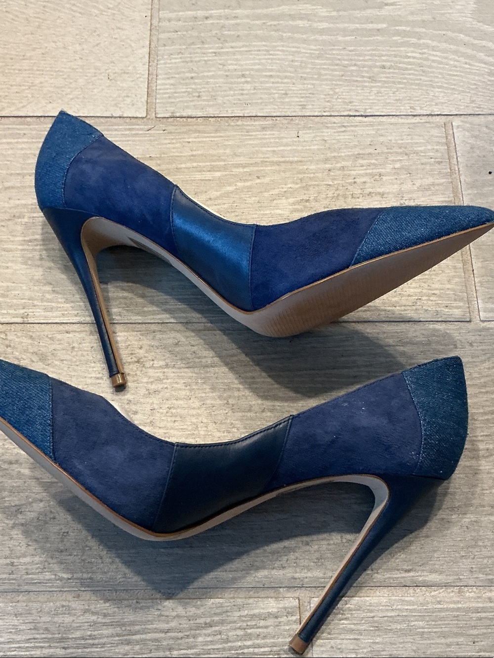 Aldo Blue Patchwork Pointed-Toe Pumps - Picture 6 of 7